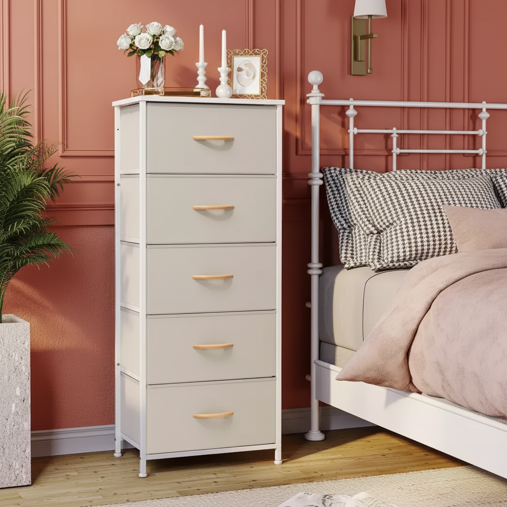 Boîte de rangement en tissu avec comptoir en bois