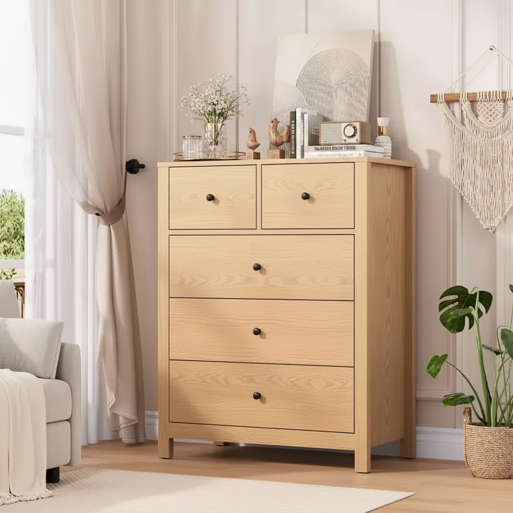 Commode à 5 tiroirs, commode haute moderne avec tiroirs de rangement, armoire de rangement pour chambre à coucher, salon