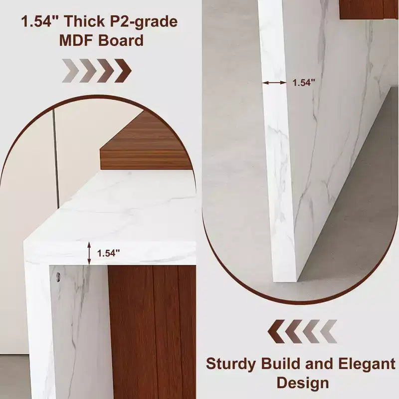 GDFStudio Taryn Modern 63 Wooden Kitchen Island with LED Lights and Marble Look