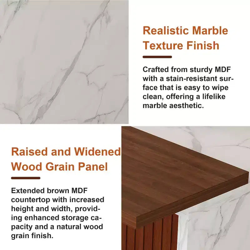 GDFStudio Taryn Modern 63 Wooden Kitchen Island with LED Lights and Marble Look