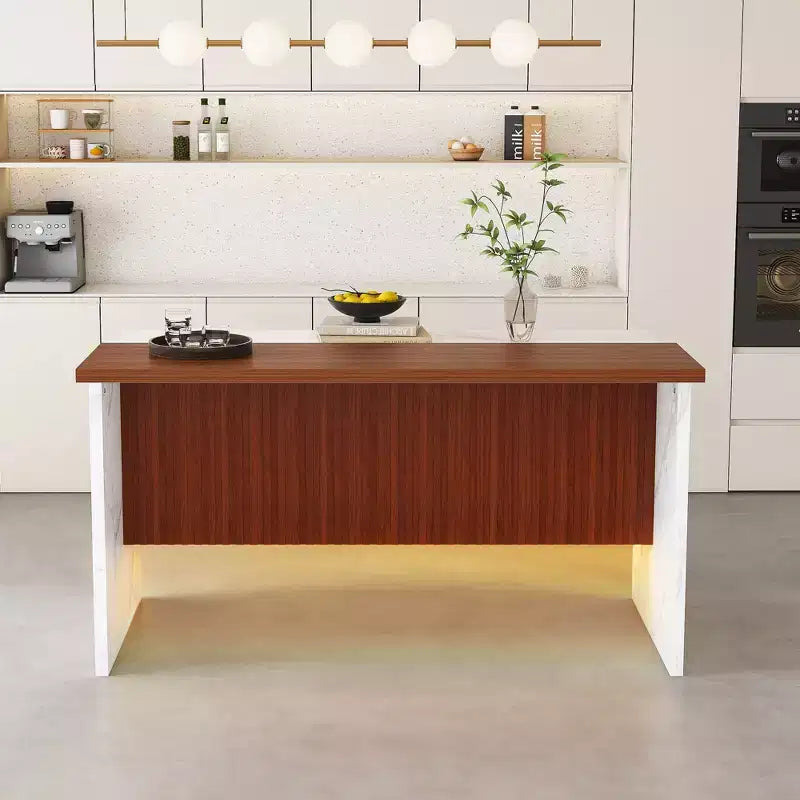 GDFStudio Taryn Modern 63 Wooden Kitchen Island with LED Lights and Marble Look