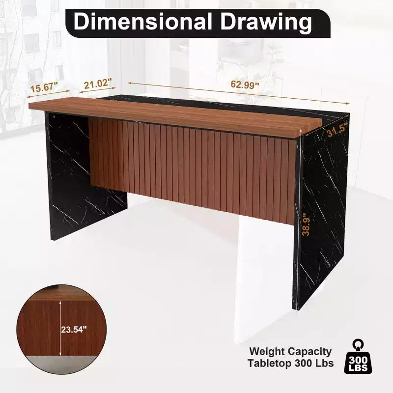 GDFStudio Taryn Modern 63 Wooden Kitchen Island with LED Lights and Marble Look