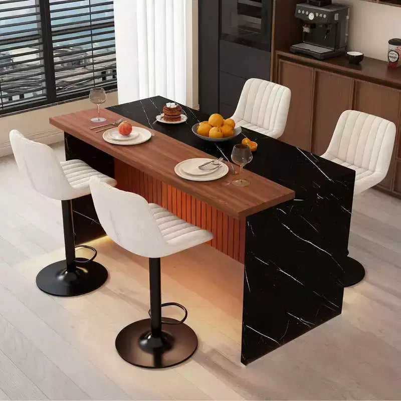 GDFStudio Taryn Modern 63 Wooden Kitchen Island with LED Lights and Marble Look