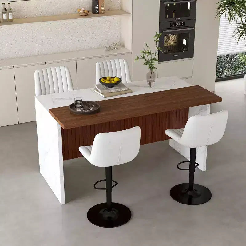 GDFStudio Taryn Modern 63 Wooden Kitchen Island with LED Lights and Marble Look