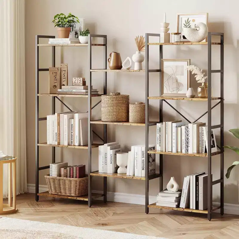 Industrial-style adjustable-shelf bookcase with open display tiers, suitable for living rooms, homes, and offices