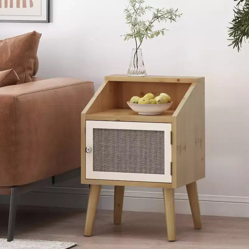 Okak Modern End Table with Storage Shelf and Drawer, Side Table with Sturdy Legs, Couch Table for Sofaside, Living Room, Bedroom, Natural+White