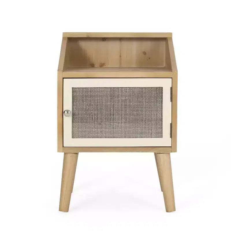Okak Modern End Table with Storage Shelf and Drawer, Side Table with Sturdy Legs, Couch Table for Sofaside, Living Room, Bedroom, Natural+White