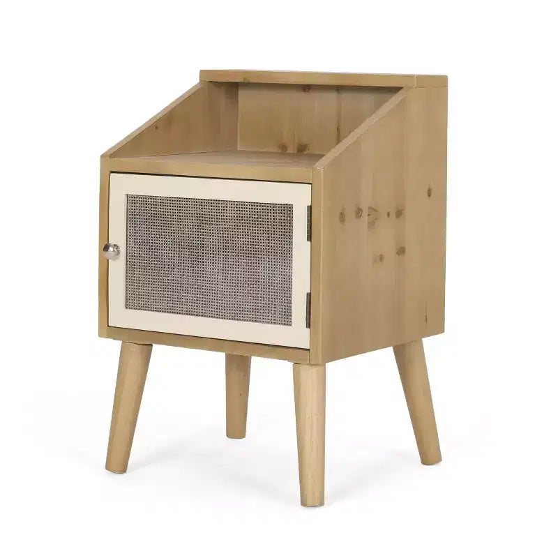 Okak Modern End Table with Storage Shelf and Drawer, Side Table with Sturdy Legs, Couch Table for Sofaside, Living Room, Bedroom, Natural+White