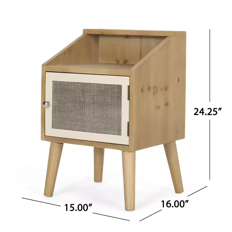 Okak Modern End Table with Storage Shelf and Drawer, Side Table with Sturdy Legs, Couch Table for Sofaside, Living Room, Bedroom, Natural+White
