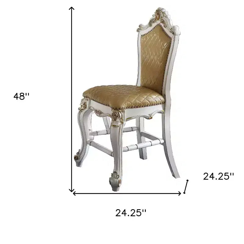 HomeRoots Set of Two 24 Brown and Pearl Faux Leather and Solid Wood Counter Height Bar Chairs