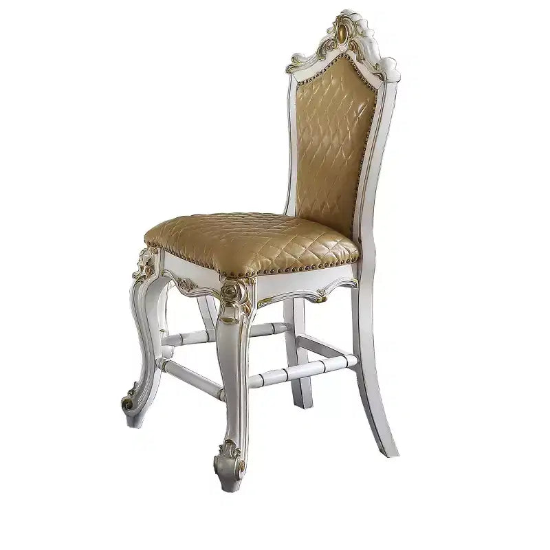 HomeRoots Set of Two 24 Brown and Pearl Faux Leather and Solid Wood Counter Height Bar Chairs