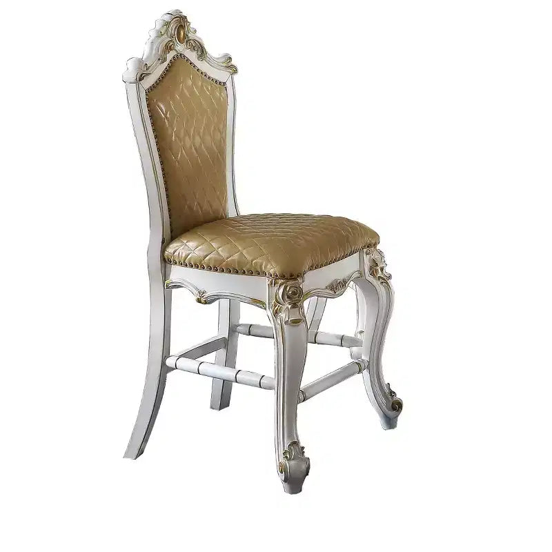 HomeRoots Set of Two 24 Brown and Pearl Faux Leather and Solid Wood Counter Height Bar Chairs
