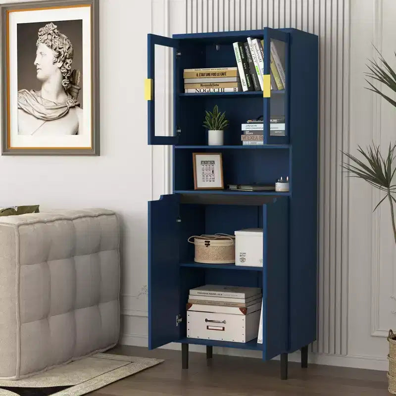 CLIHOME 4 Tempered Glass Door Tall Storage Bookcase, Utility Storage Cabinet With Adjustable Shelves