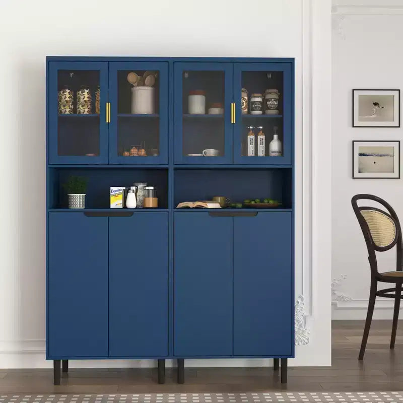 CLIHOME 4 Tempered Glass Door Tall Storage Bookcase, Utility Storage Cabinet With Adjustable Shelves