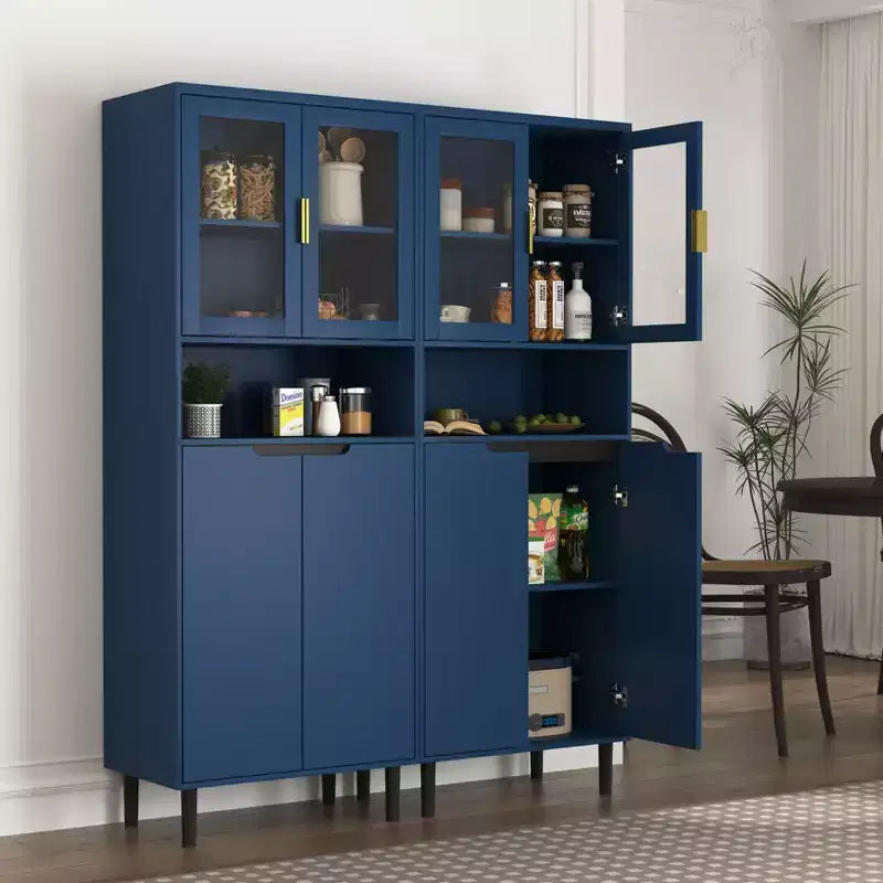 CLIHOME 4 Tempered Glass Door Tall Storage Bookcase, Utility Storage Cabinet With Adjustable Shelves