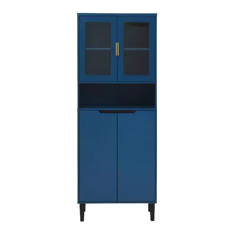 CLIHOME 4 Tempered Glass Door Tall Storage Bookcase, Utility Storage Cabinet With Adjustable Shelves