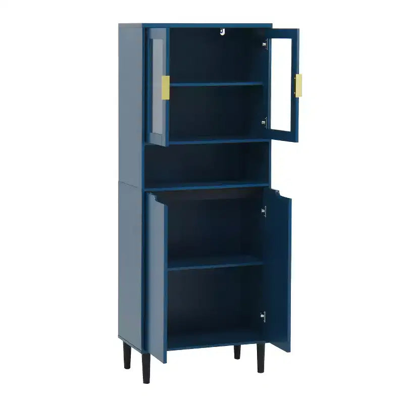 CLIHOME 4 Tempered Glass Door Tall Storage Bookcase, Utility Storage Cabinet With Adjustable Shelves