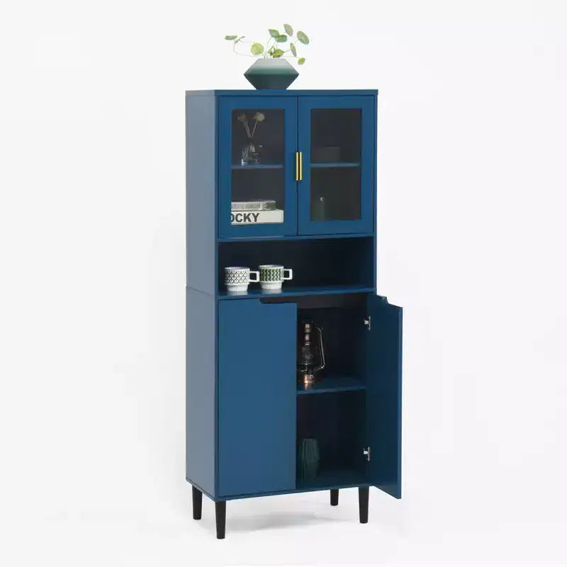 CLIHOME 4 Tempered Glass Door Tall Storage Bookcase, Utility Storage Cabinet With Adjustable Shelves