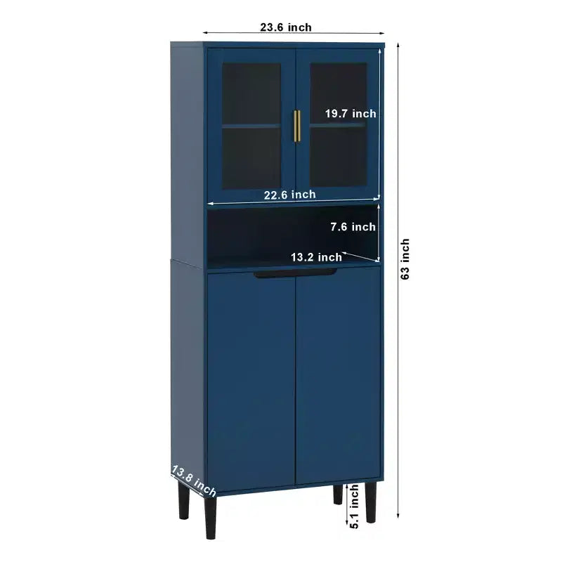 CLIHOME 4 Tempered Glass Door Tall Storage Bookcase, Utility Storage Cabinet With Adjustable Shelves