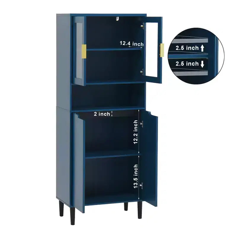 CLIHOME 4 Tempered Glass Door Tall Storage Bookcase, Utility Storage Cabinet With Adjustable Shelves