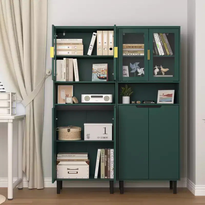CLIHOME 4 Tempered Glass Door Tall Storage Bookcase, Utility Storage Cabinet With Adjustable Shelves