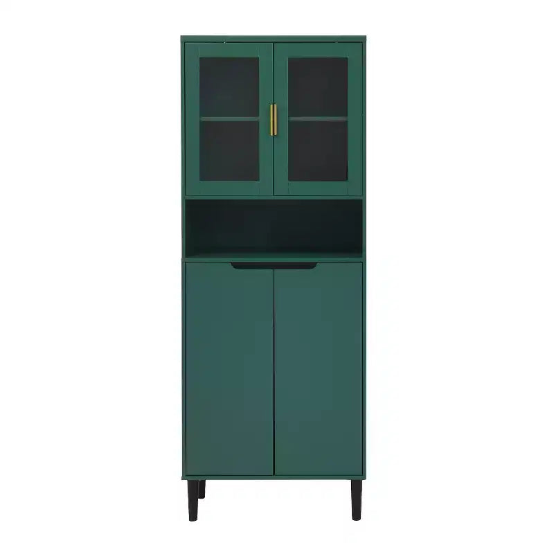 CLIHOME 4 Tempered Glass Door Tall Storage Bookcase, Utility Storage Cabinet With Adjustable Shelves