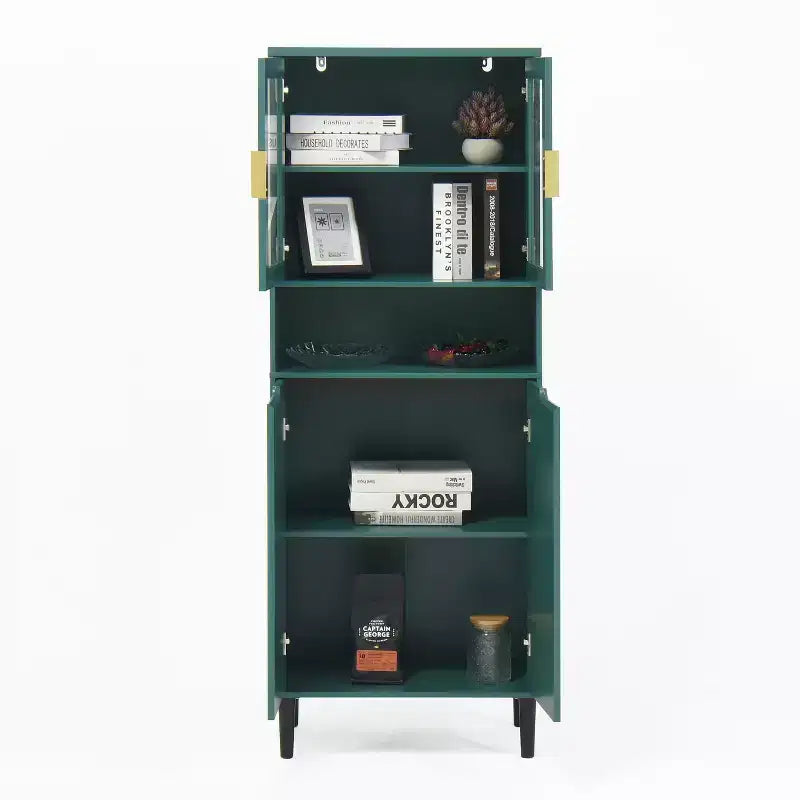CLIHOME 4 Tempered Glass Door Tall Storage Bookcase, Utility Storage Cabinet With Adjustable Shelves