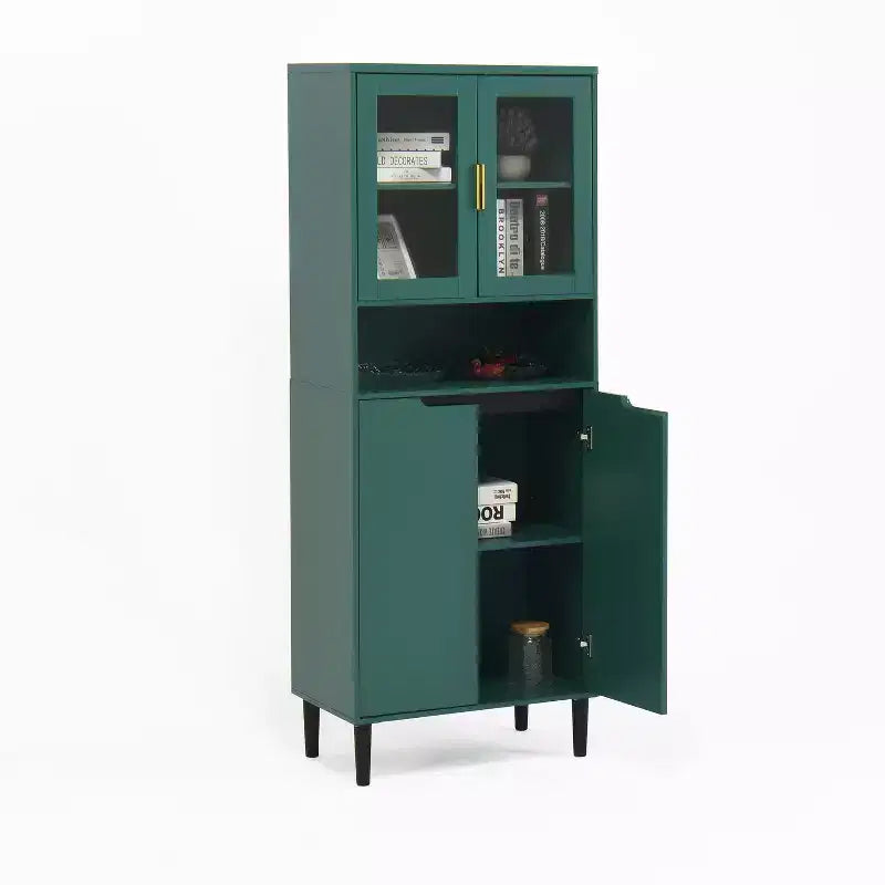CLIHOME 4 Tempered Glass Door Tall Storage Bookcase, Utility Storage Cabinet With Adjustable Shelves
