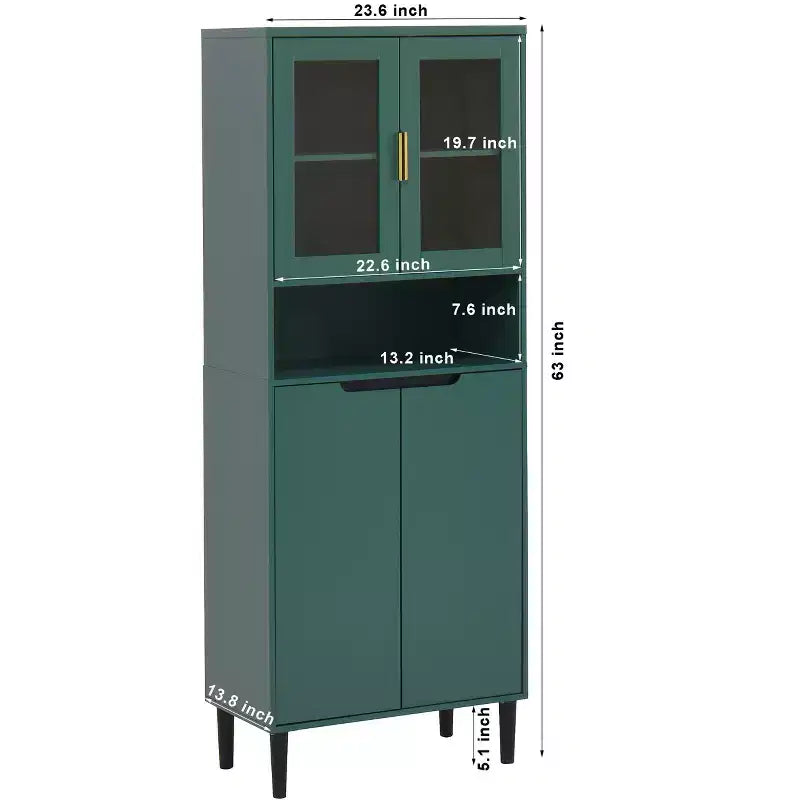 CLIHOME 4 Tempered Glass Door Tall Storage Bookcase, Utility Storage Cabinet With Adjustable Shelves