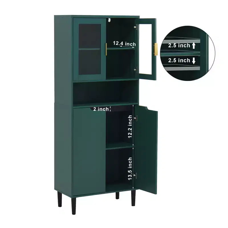 CLIHOME 4 Tempered Glass Door Tall Storage Bookcase, Utility Storage Cabinet With Adjustable Shelves