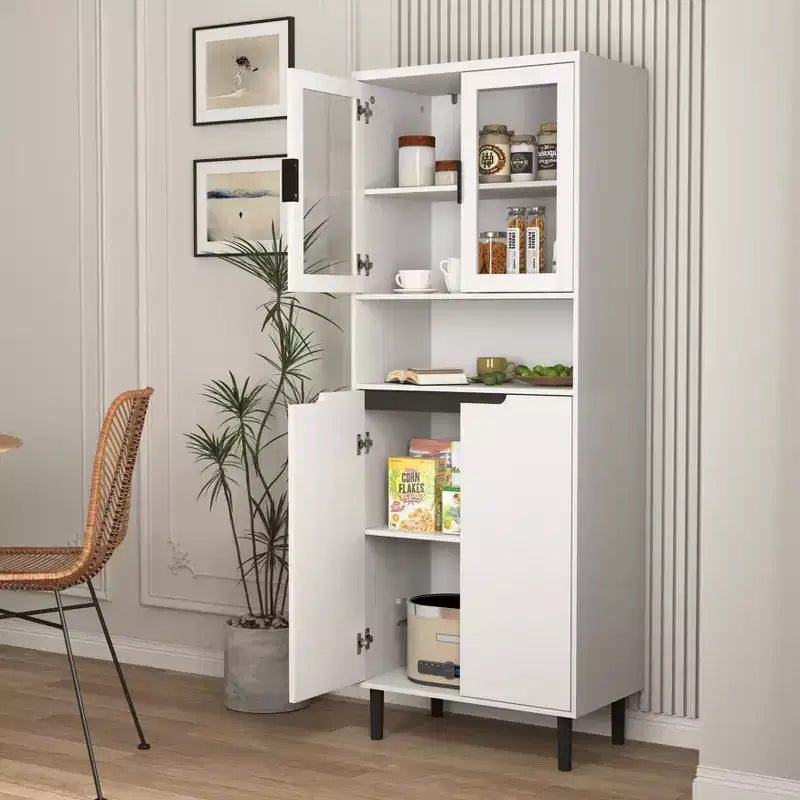 CLIHOME 4 Tempered Glass Door Tall Storage Bookcase, Utility Storage Cabinet With Adjustable Shelves