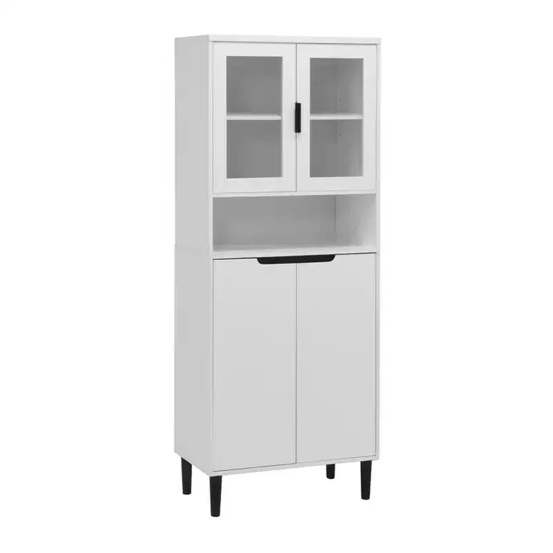 CLIHOME 4 Tempered Glass Door Tall Storage Bookcase, Utility Storage Cabinet With Adjustable Shelves