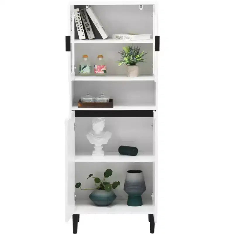 CLIHOME 4 Tempered Glass Door Tall Storage Bookcase, Utility Storage Cabinet With Adjustable Shelves