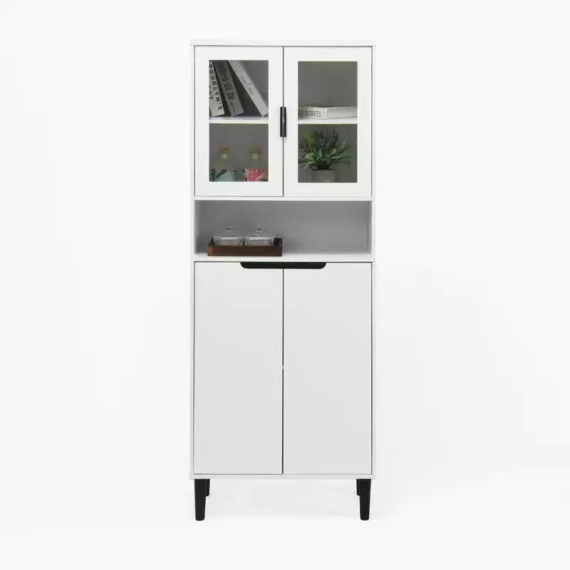 CLIHOME 4 Tempered Glass Door Tall Storage Bookcase, Utility Storage Cabinet With Adjustable Shelves