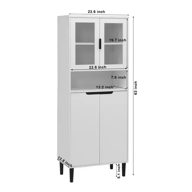 CLIHOME 4 Tempered Glass Door Tall Storage Bookcase, Utility Storage Cabinet With Adjustable Shelves