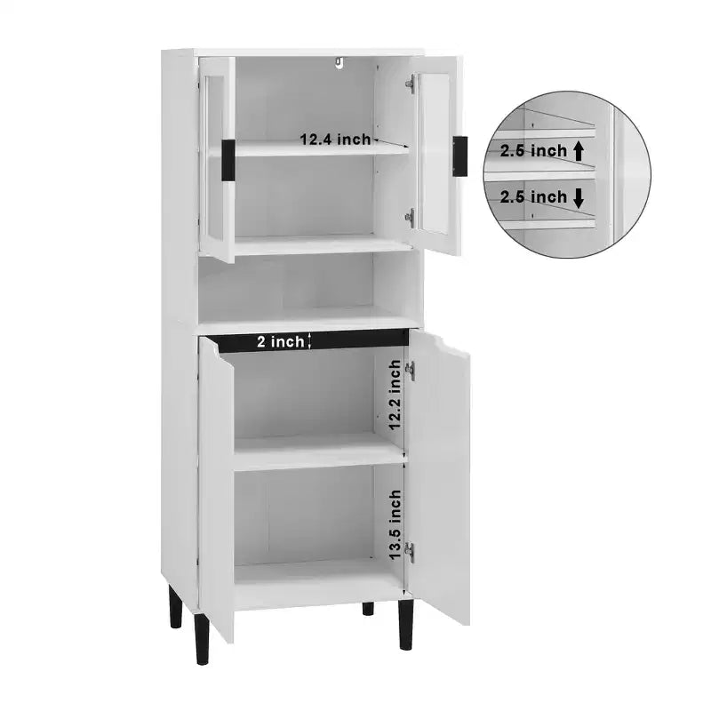 CLIHOME 4 Tempered Glass Door Tall Storage Bookcase, Utility Storage Cabinet With Adjustable Shelves