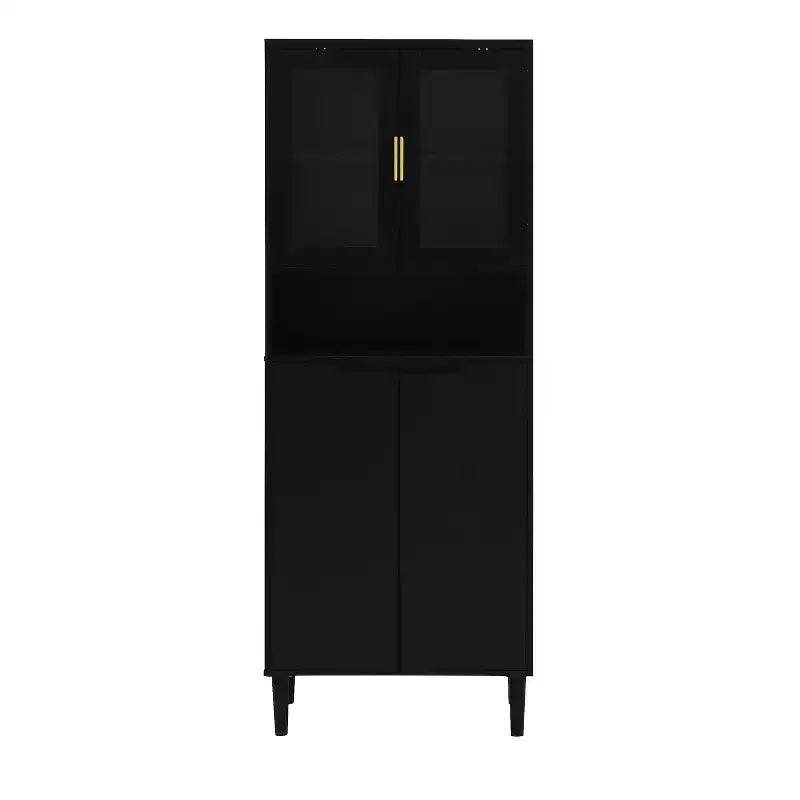 CLIHOME 4 Tempered Glass Door Tall Storage Bookcase, Utility Storage Cabinet With Adjustable Shelves
