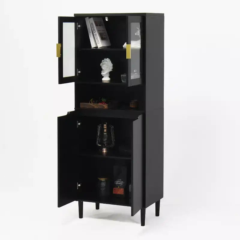 CLIHOME 4 Tempered Glass Door Tall Storage Bookcase, Utility Storage Cabinet With Adjustable Shelves