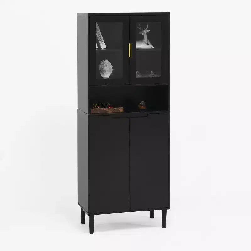 CLIHOME 4 Tempered Glass Door Tall Storage Bookcase, Utility Storage Cabinet With Adjustable Shelves