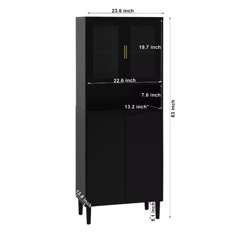 CLIHOME 4 Tempered Glass Door Tall Storage Bookcase, Utility Storage Cabinet With Adjustable Shelves