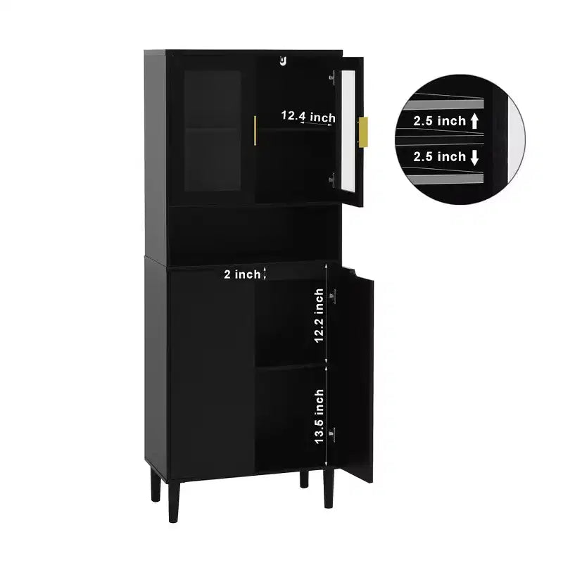 CLIHOME 4 Tempered Glass Door Tall Storage Bookcase, Utility Storage Cabinet With Adjustable Shelves