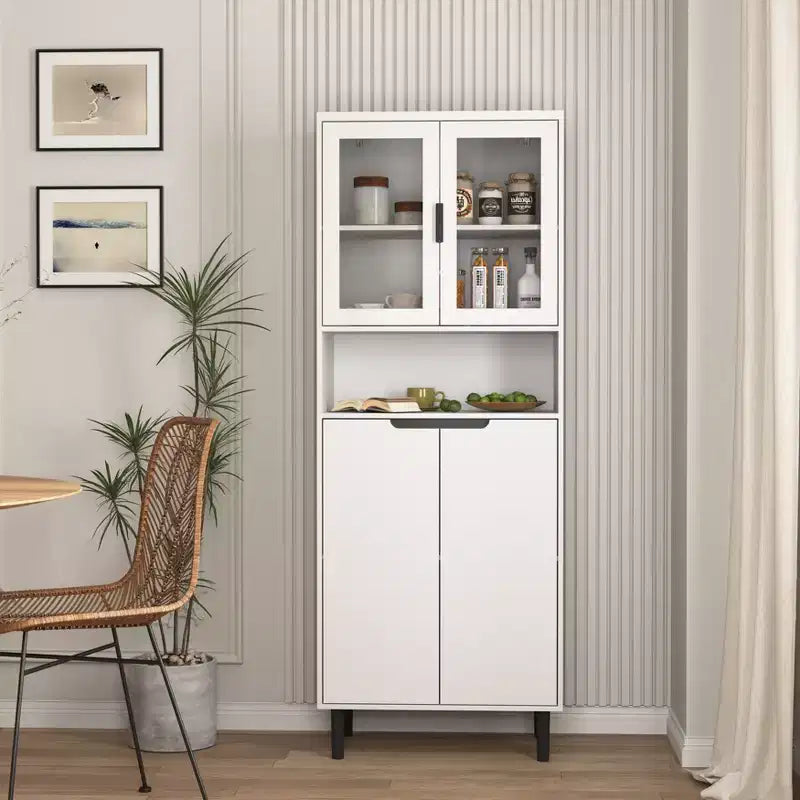 CLIHOME 4 Tempered Glass Door Tall Storage Bookcase, Utility Storage Cabinet With Adjustable Shelves