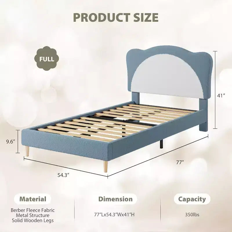 GustoWave Upholstered Bed Frame for Children with Scalloped Headboard, Comfy Velvet Single Bed, No Slatted Base Needed