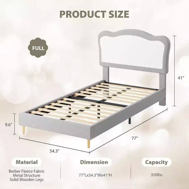GustoWave Upholstered Bed Frame for Children with Scalloped Headboard, Comfy Velvet Single Bed, No Slatted Base Needed