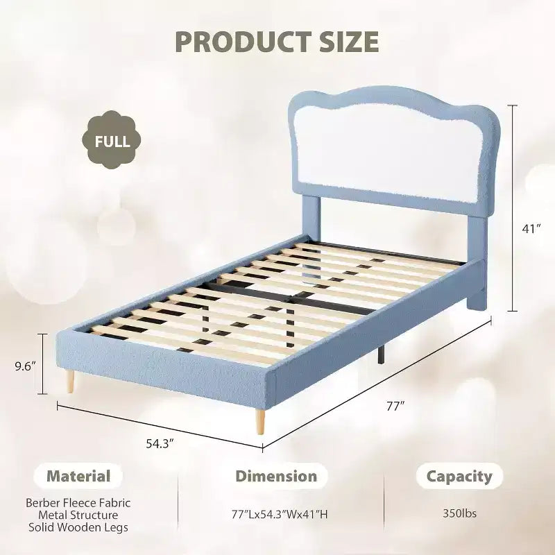 GustoWave Upholstered Bed Frame for Children with Scalloped Headboard, Comfy Velvet Single Bed, No Slatted Base Needed