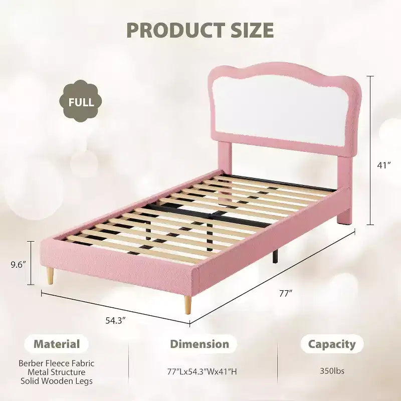 GustoWave Upholstered Bed Frame for Children with Scalloped Headboard, Comfy Velvet Single Bed, No Slatted Base Needed