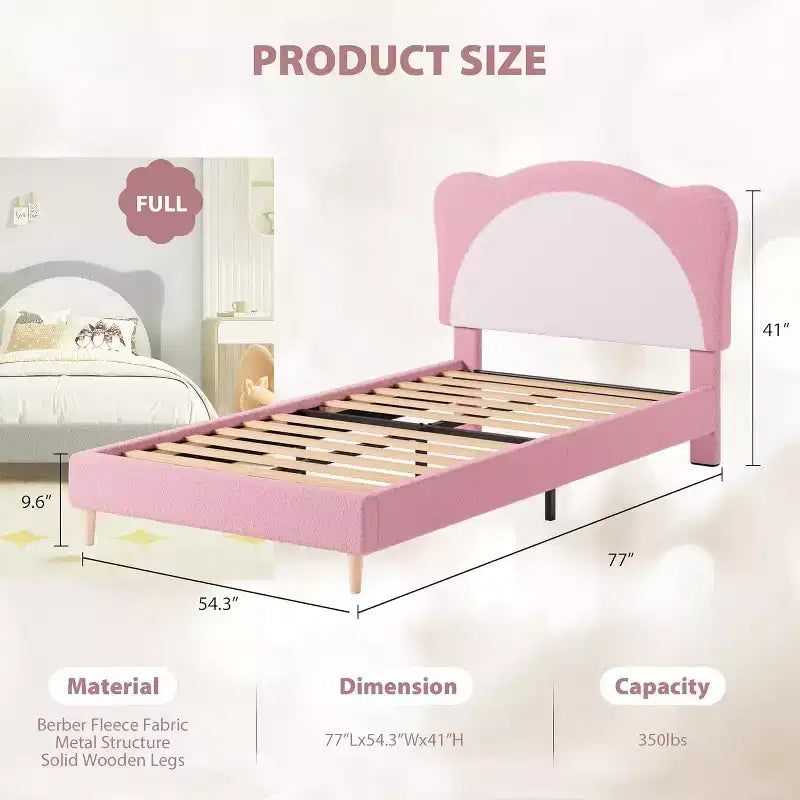 GustoWave Upholstered Bed Frame for Children with Scalloped Headboard, Comfy Velvet Single Bed, No Slatted Base Needed