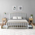 Bed Frame with Storage Drawers, White Metal Platform Bed with Headboard, 4 Large Drawers & Stable Support, No Box Spring Needed