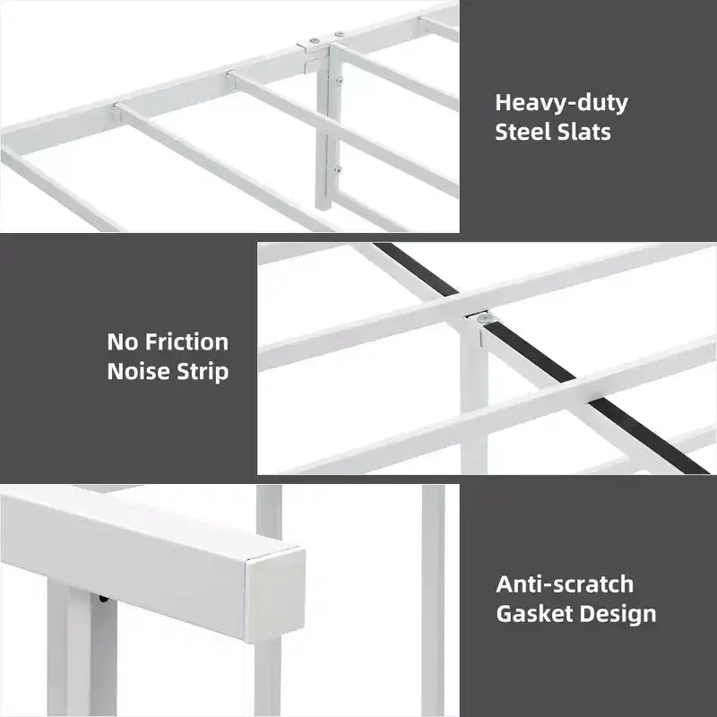 Bed Frame with Storage Drawers, White Metal Platform Bed with Headboard, 4 Large Drawers & Stable Support, No Box Spring Needed