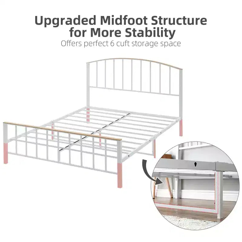Bed Frame with Storage Drawers, White Metal Platform Bed with Headboard, 4 Large Drawers & Stable Support, No Box Spring Needed